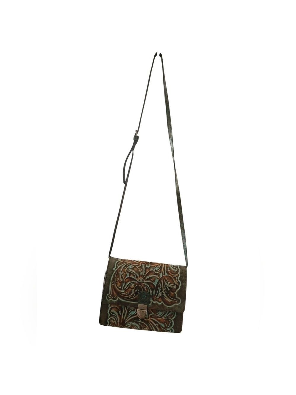 Patrica Nash Brown and Green Embossed Leather Bag and Wallet Set New With Box
